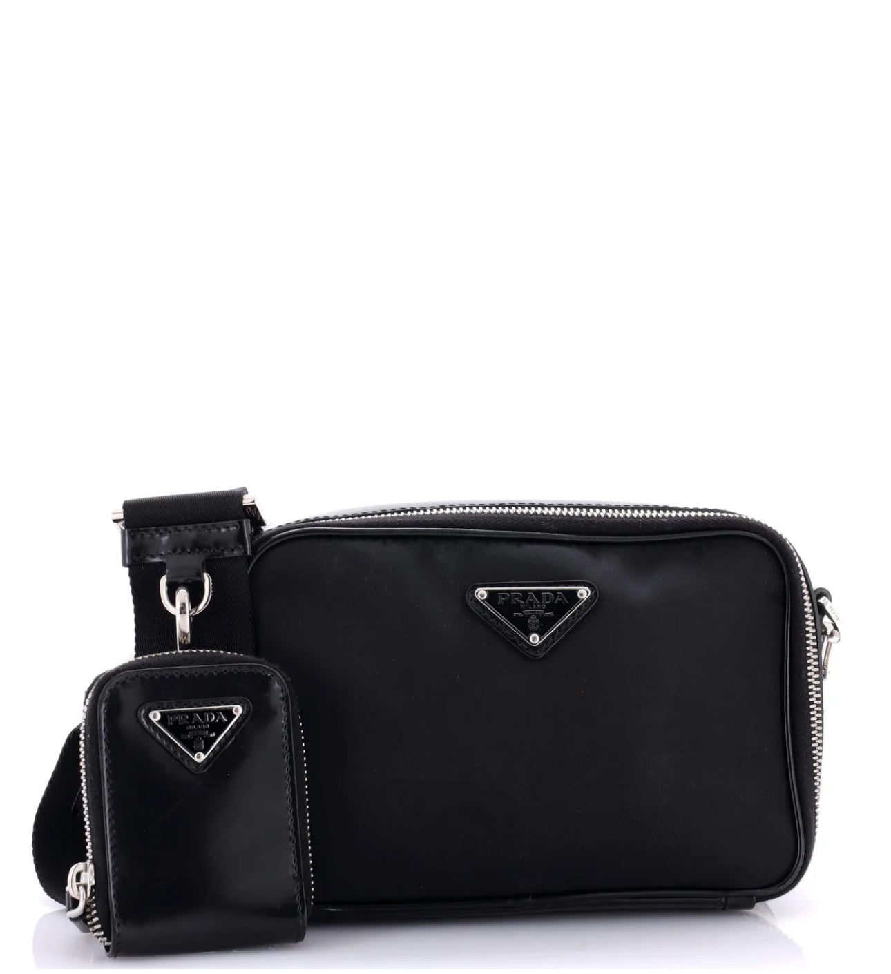Prada Brique Camera Crossbody Bag Tessuto and Spazzolato Leather Small