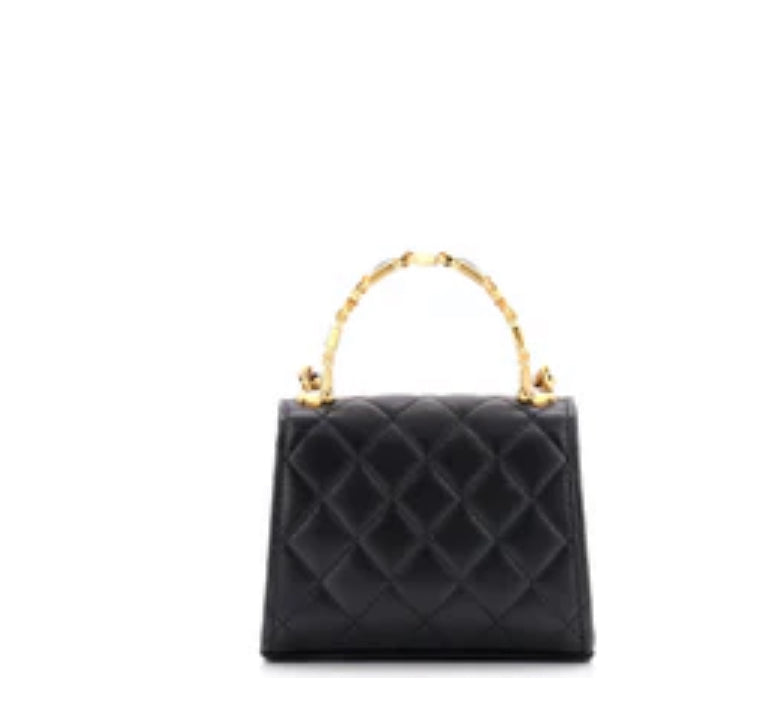 Chanel Coco Enamel Top Handle Flap Bag Quilted Lambskin Small