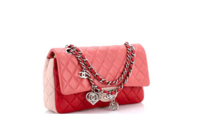 Chanel
Tricolor Valentine Crystal Hearts Flap Bag Quilted Lambskin Medium