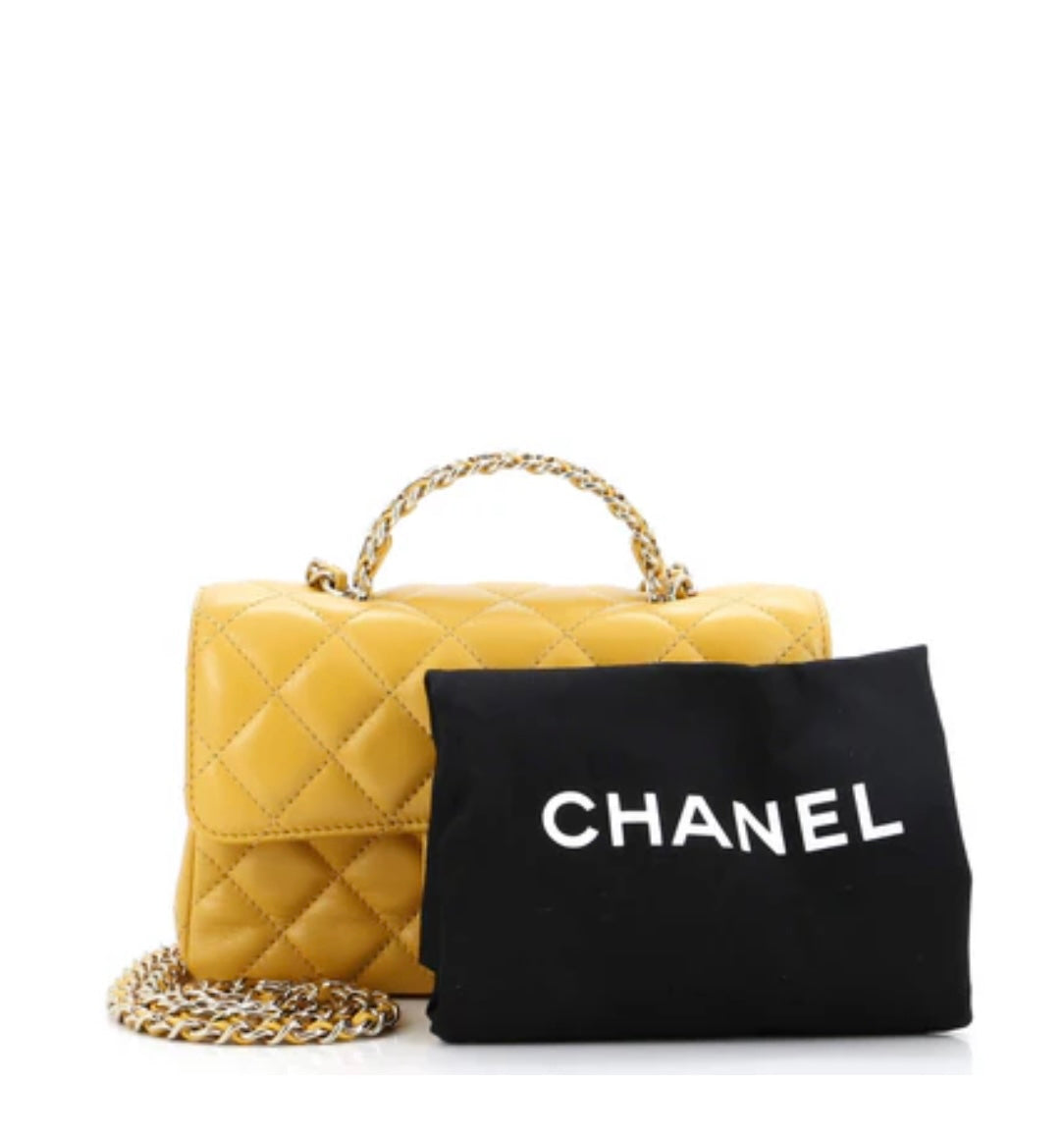 Chanel
Crystal Chain Flap Top Handle Bag Quilted Lambskin Mini