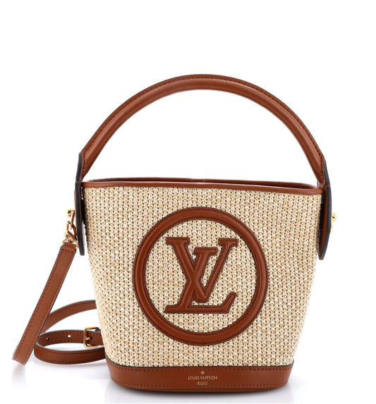 Louis Vuitton Petit Bucket NM Bag Raffia with Leather