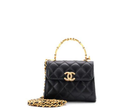 Chanel Coco Enamel Top Handle Flap Bag Quilted Lambskin Small