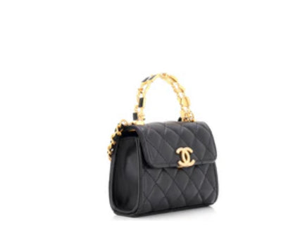 Chanel Coco Enamel Top Handle Flap Bag Quilted Lambskin Small