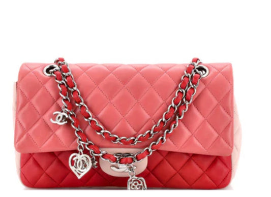 Chanel
Tricolor Valentine Crystal Hearts Flap Bag Quilted Lambskin Medium
