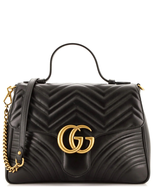 Gucci Marmont Top Handle Flap Bag Matelasse Leather Medium