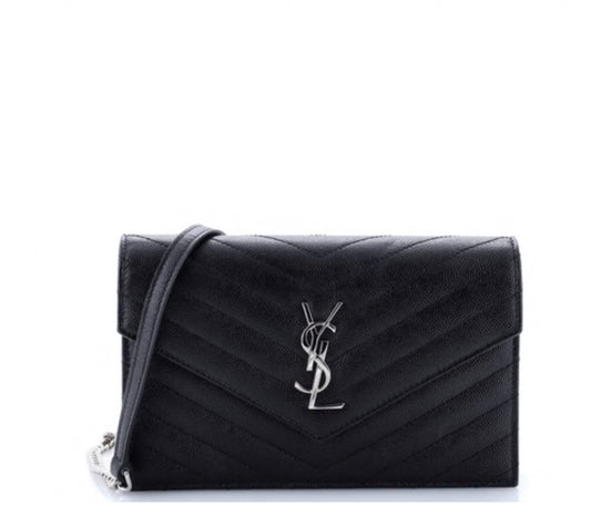 Saint Laurent
Classic Monogram Wallet on Chain Matelasse Chevron Metallic Leather Small