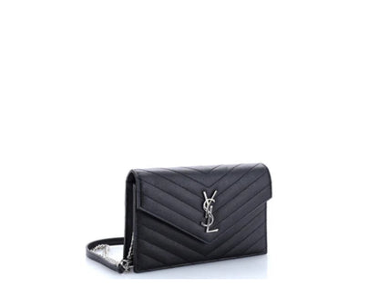 Saint Laurent
Classic Monogram Wallet on Chain Matelasse Chevron Metallic Leather Small